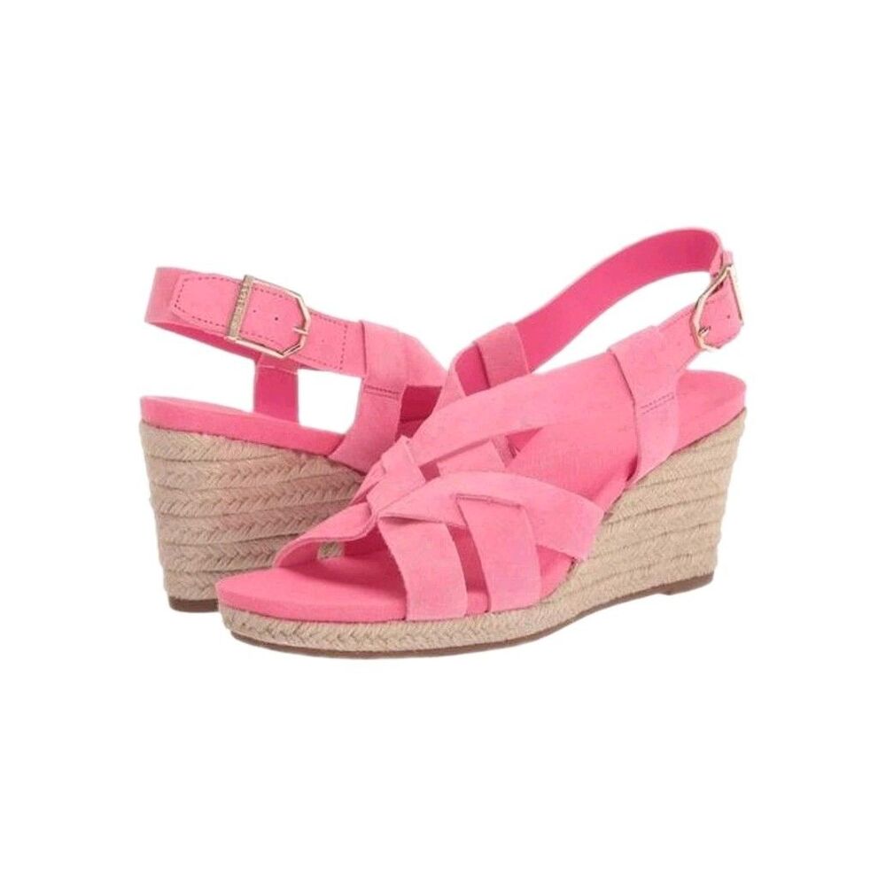 Sz 10B - Cole Haan Crystal Wedge Leather Espadrille Strap Sandal, Pink
